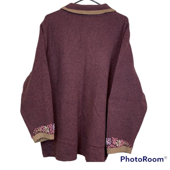 Y2K Woolrich Floral Embroidered Button Cardigan Cabernet Style Size 2XL - Picture 3 of 12